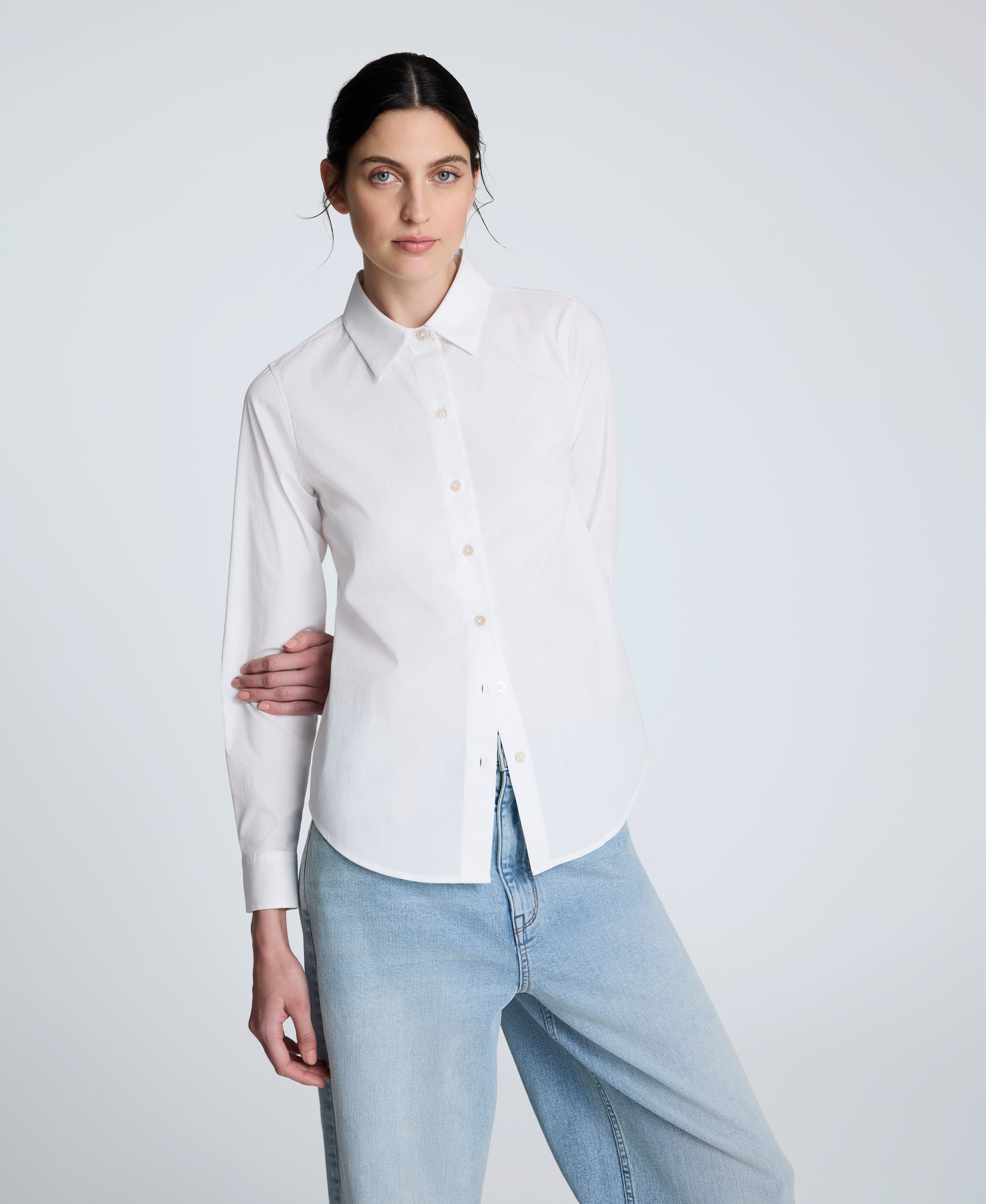 Poplin Button Front Shirt Pure White