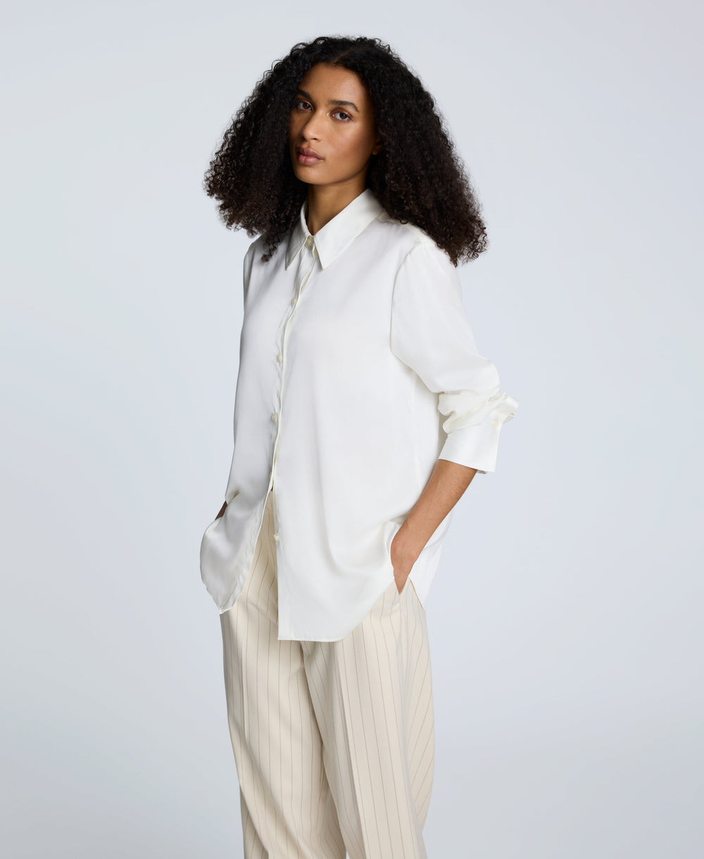 Satin Button Front Blouse Oyster