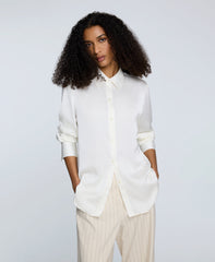 Satin Button Front Blouse Oyster