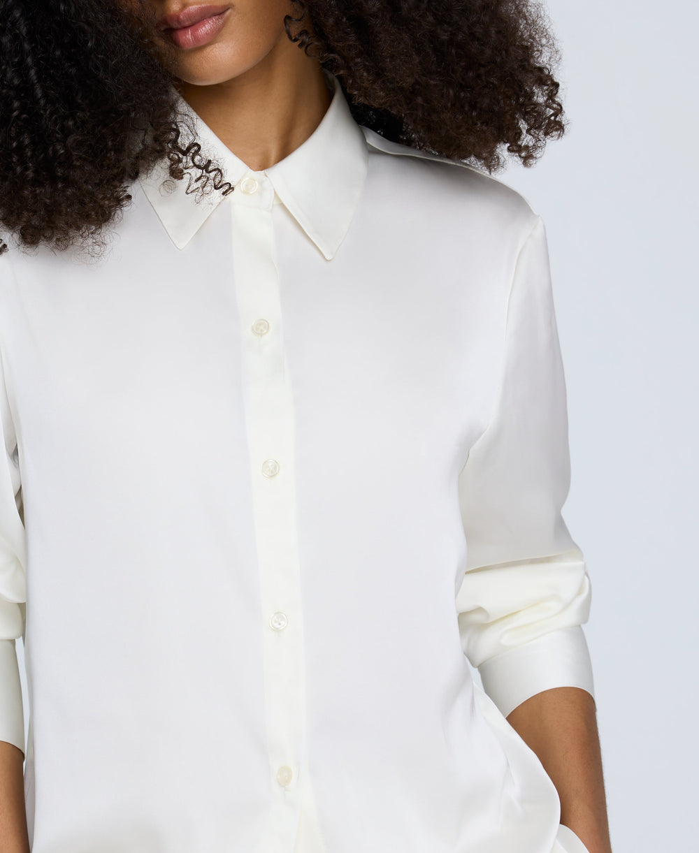 Satin Button Front Blouse Oyster