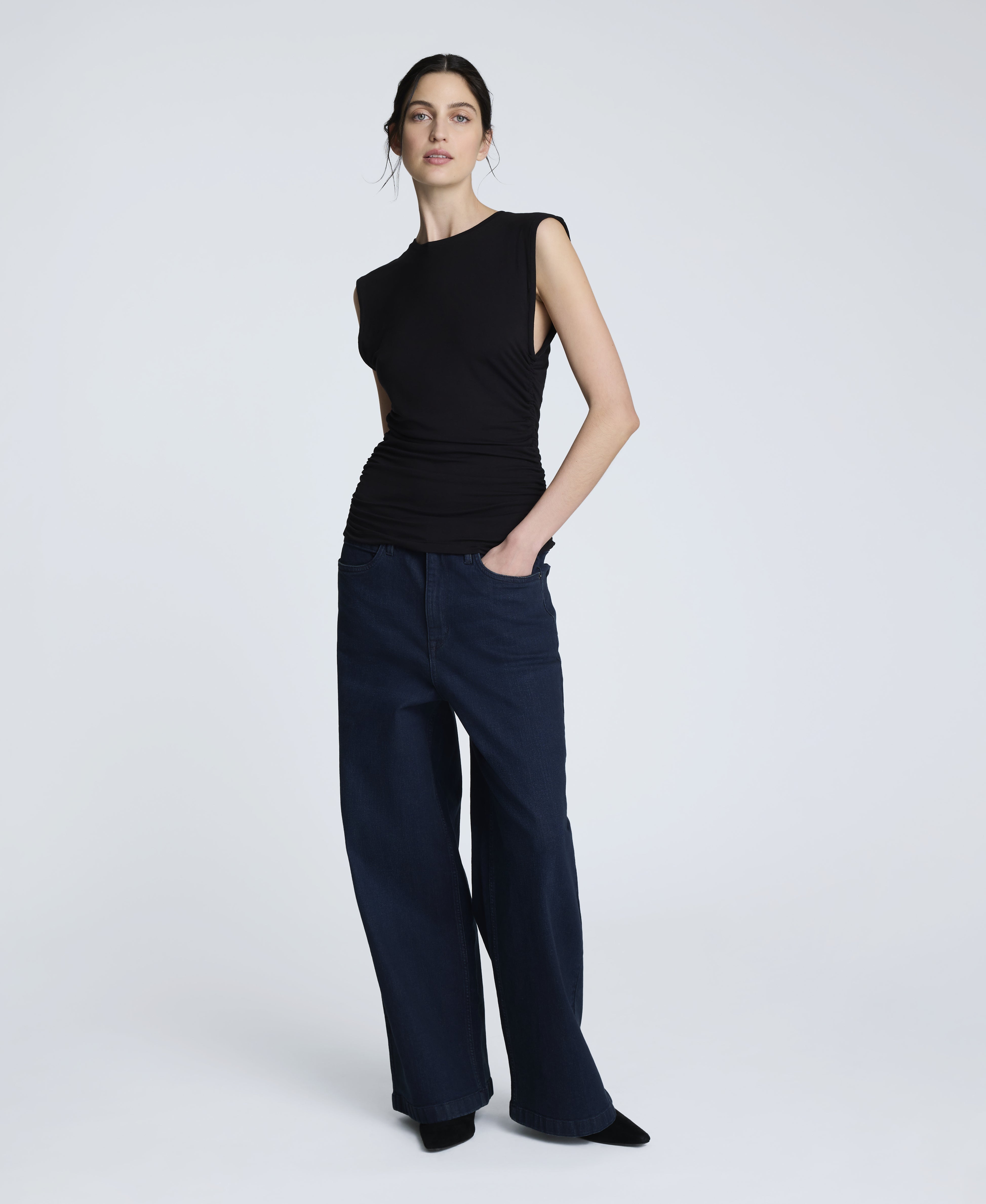 Sleeveless Side Rouched Knit Top Black