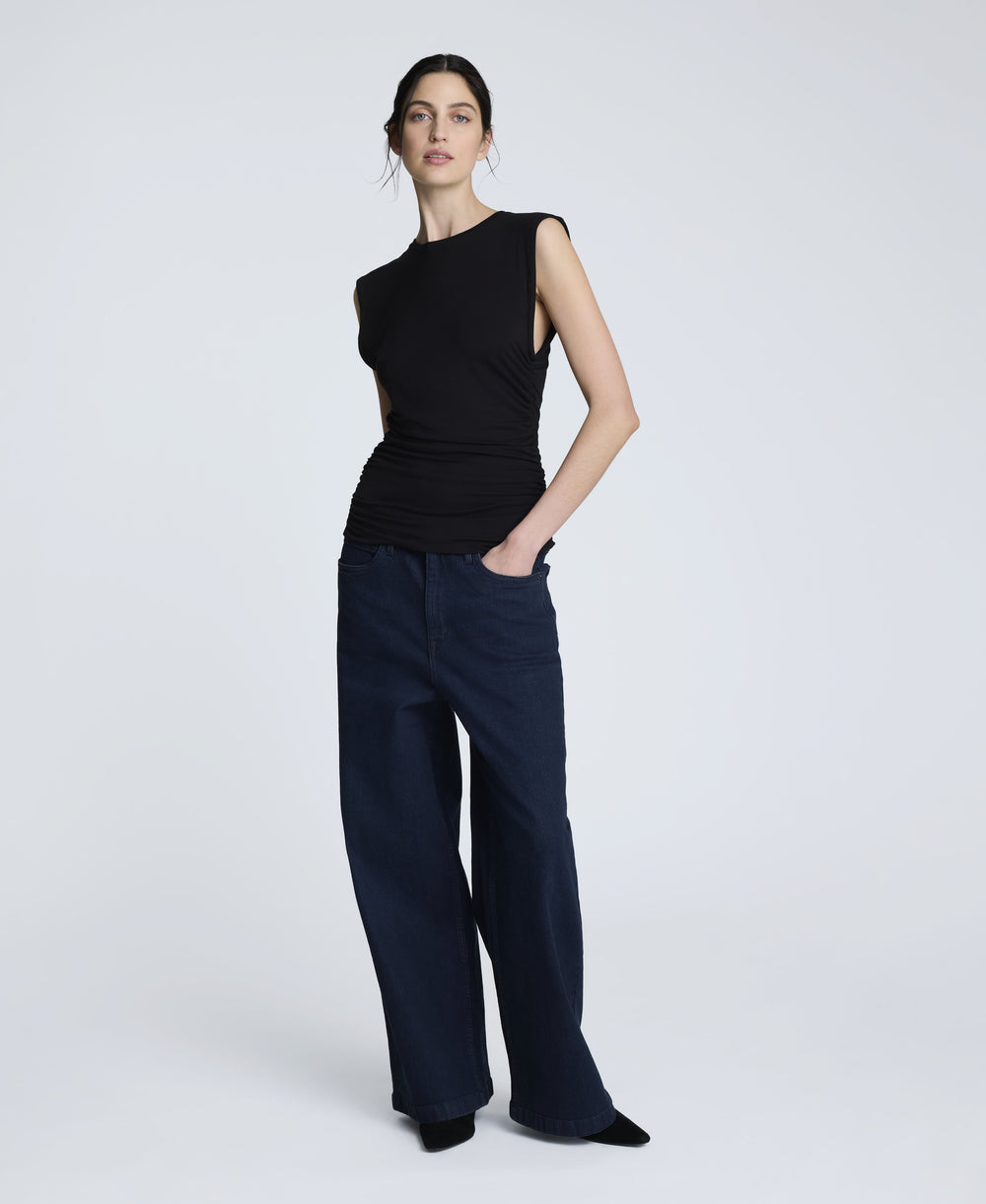 Sleeveless Side Rouched Knit Top Black
