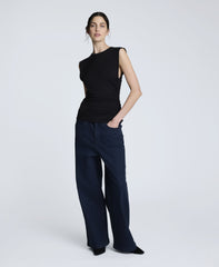 Sleeveless Side Rouched Knit Top Black