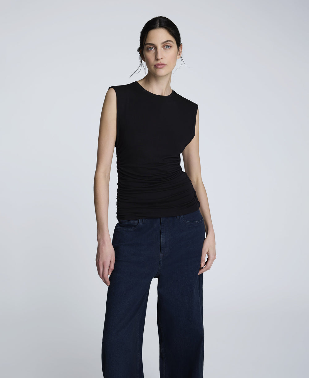 Sleeveless Side Rouched Knit Top Black