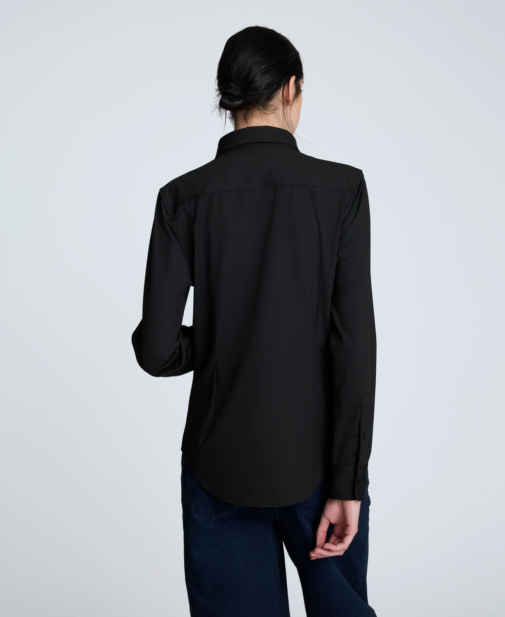Knit Button Front Long Sleeve Shirt Black