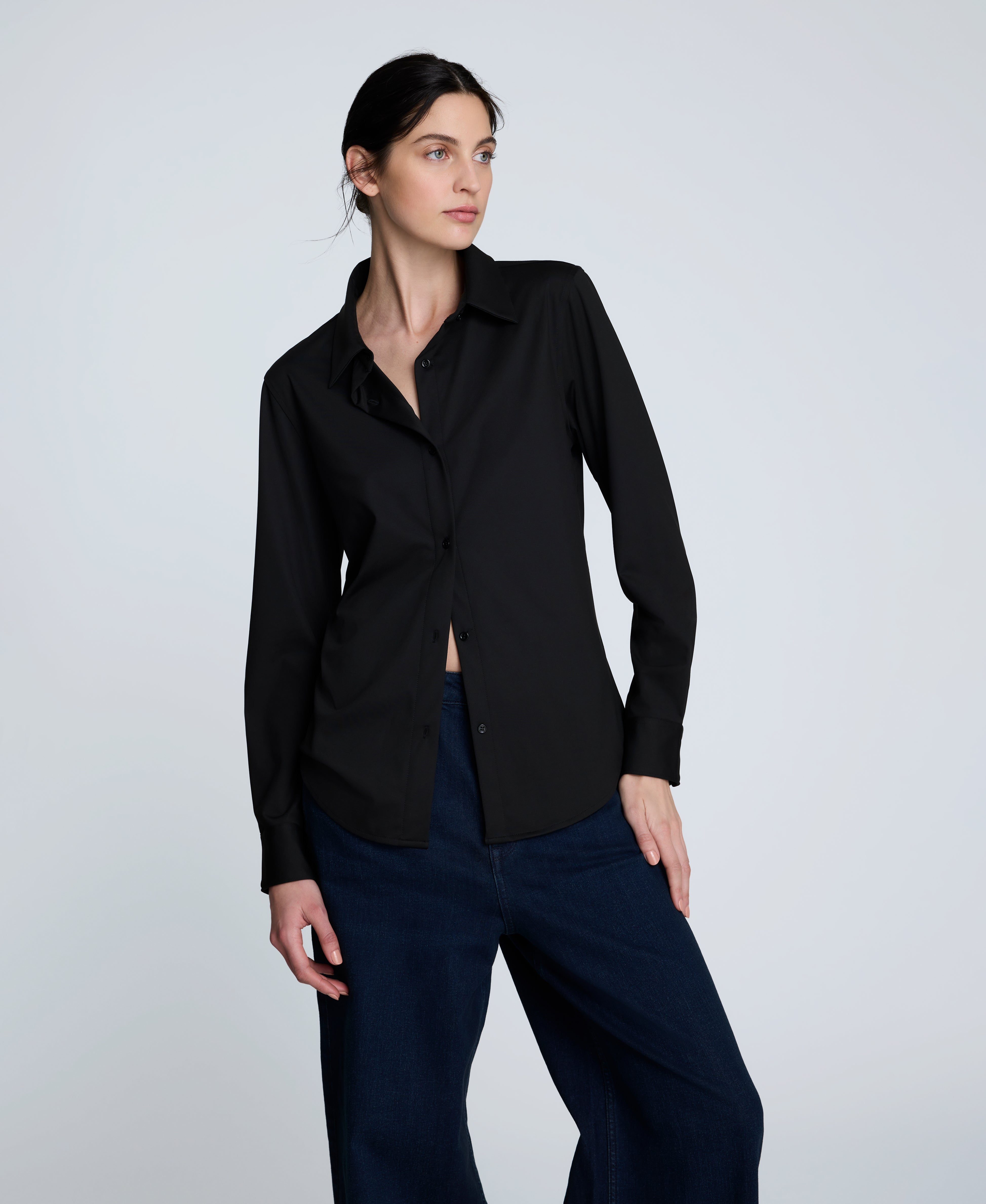 Knit Button Front Long Sleeve Shirt Black
