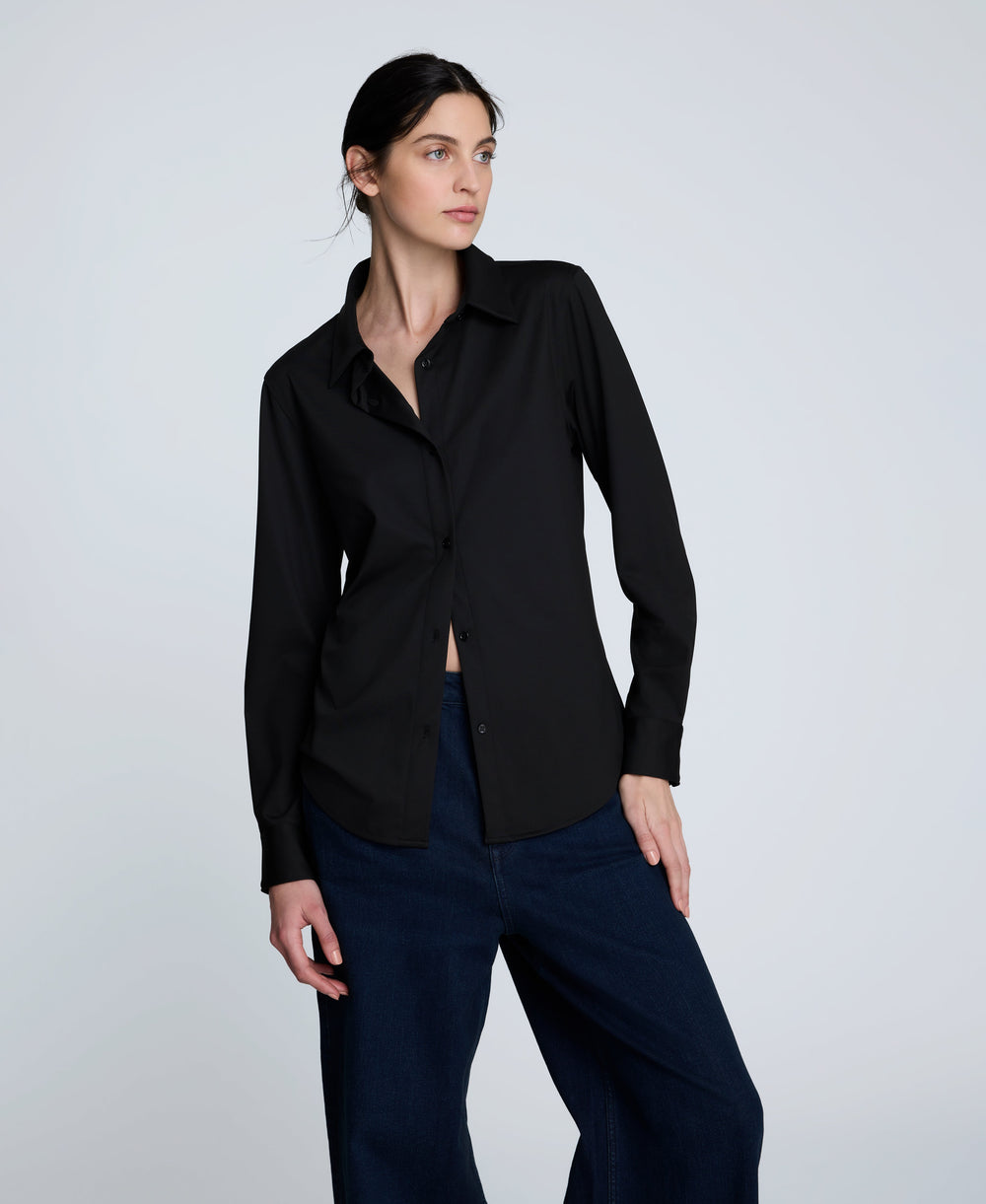 Knit Button Front Long Sleeve Shirt Black