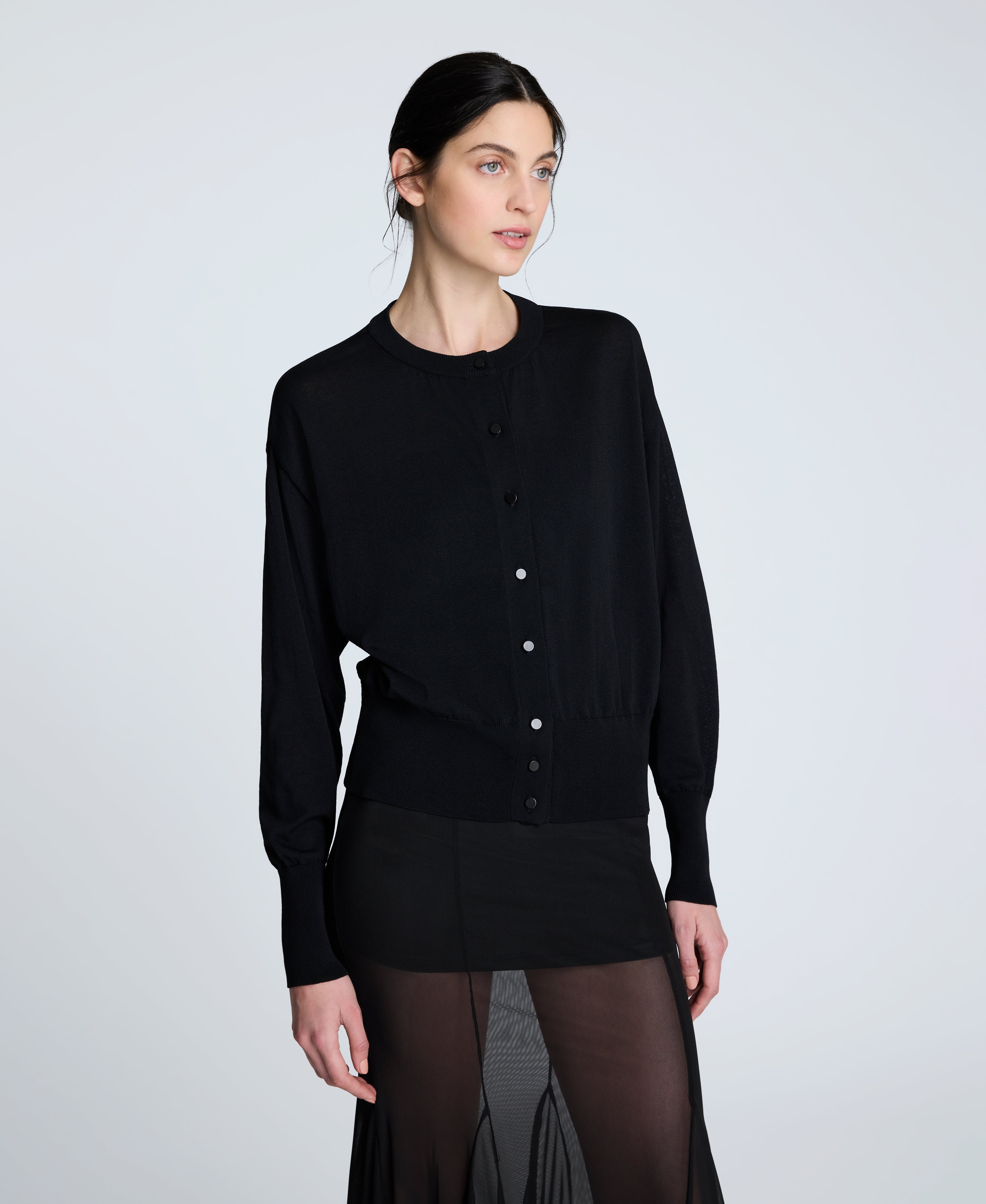 Long Sleeve Button Front Cardigan Black