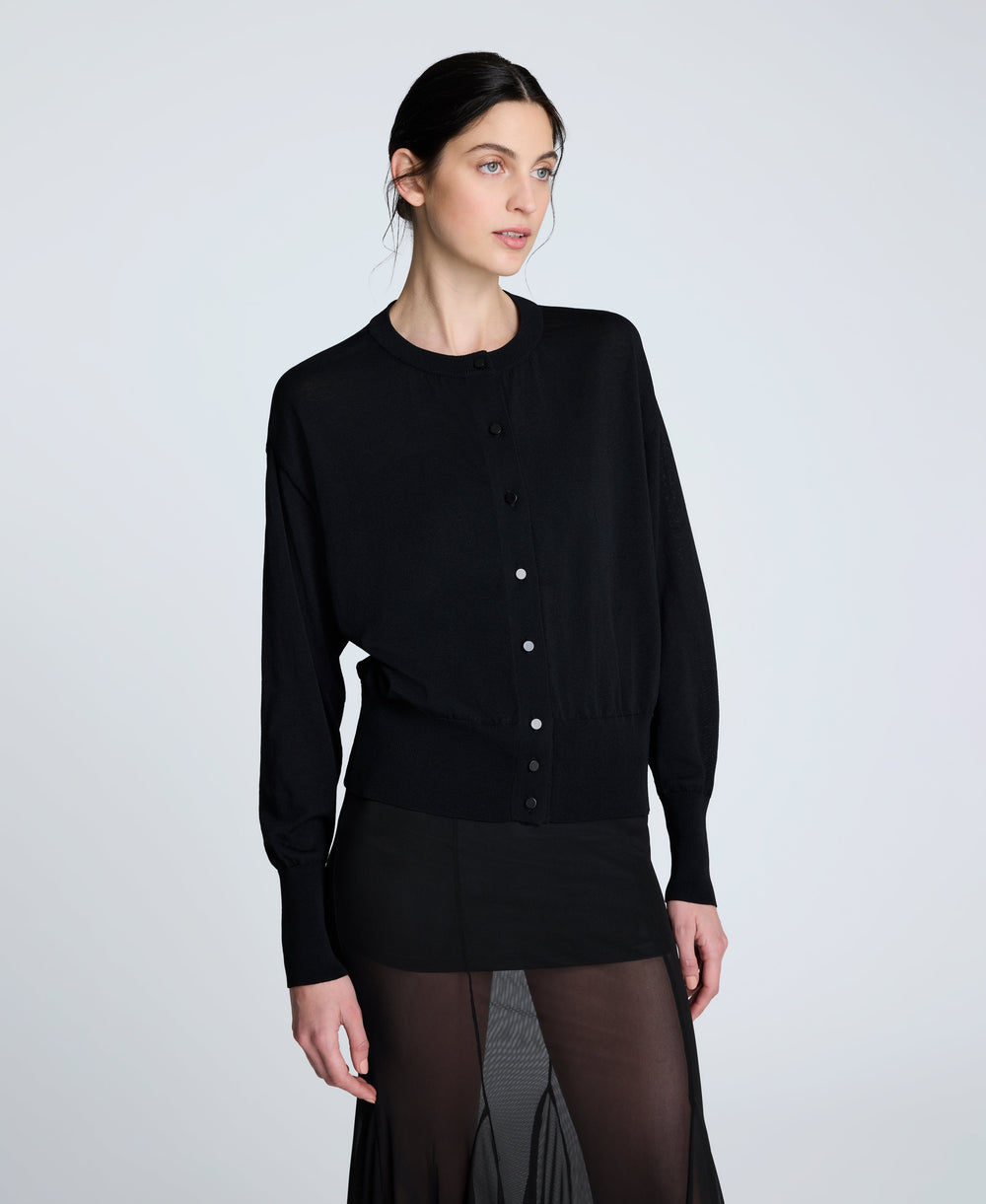 Long Sleeve Button Front Cardigan Black