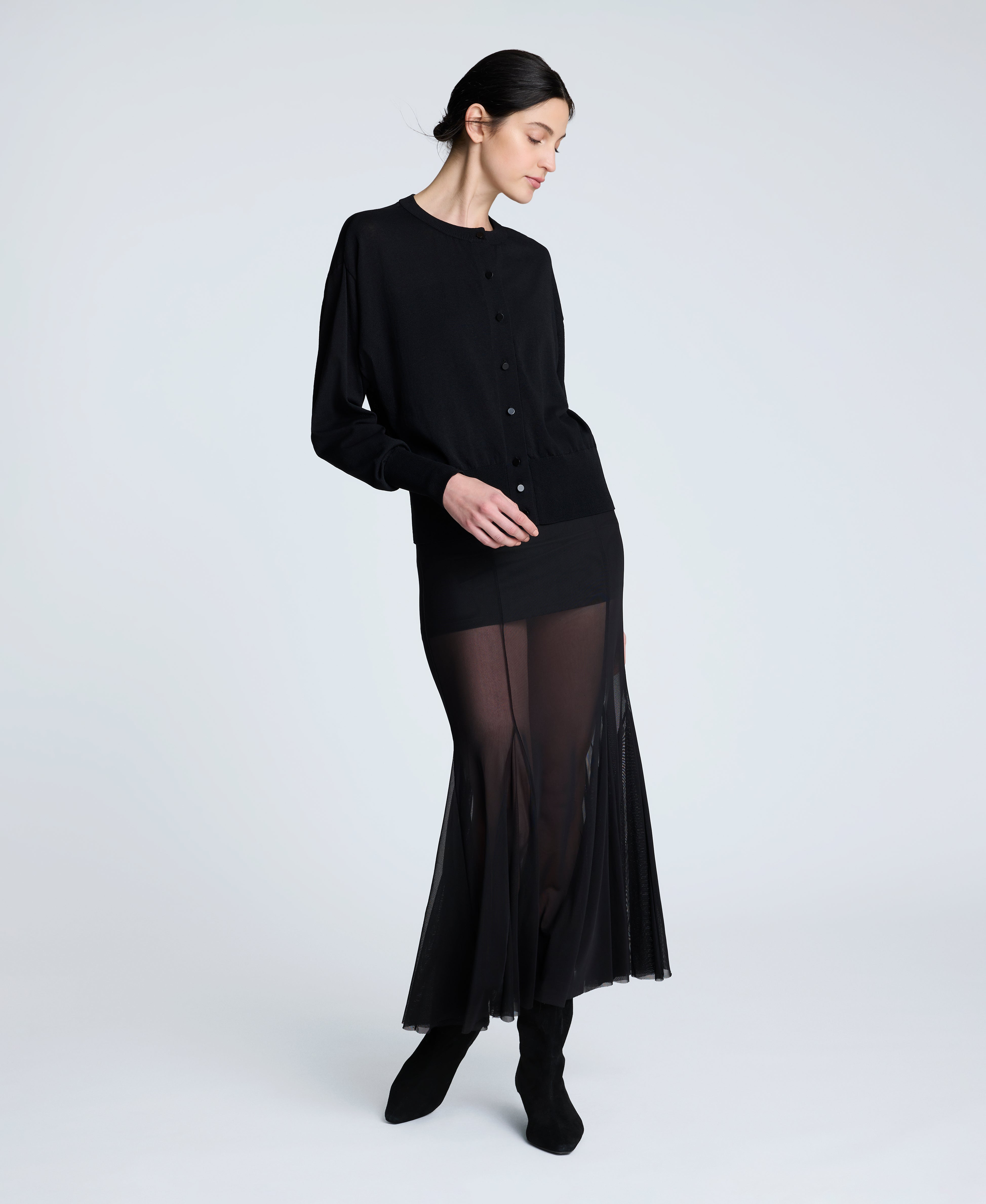 Long Sleeve Button Front Cardigan Black
