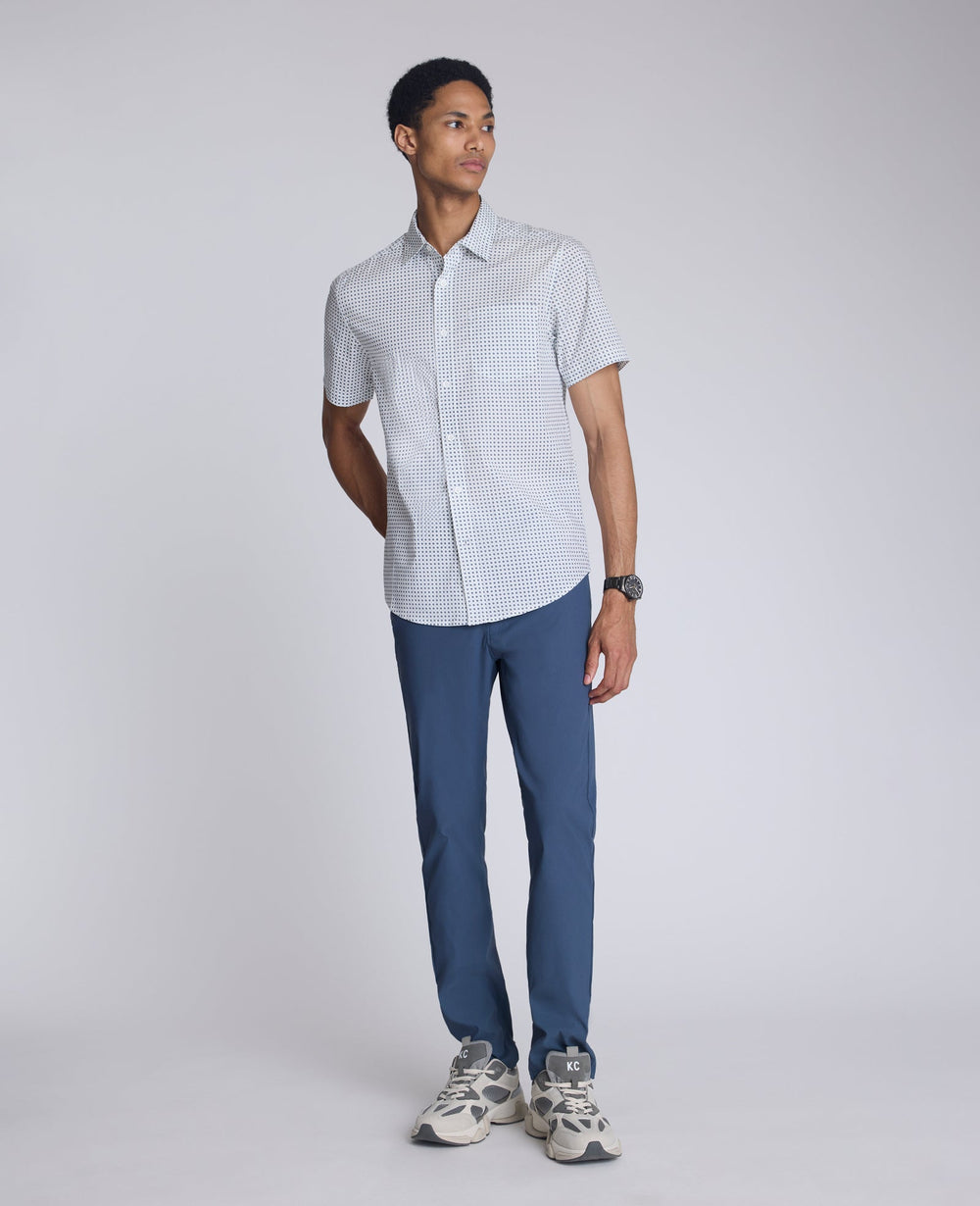 Printed Short Sleeve Pocket Button-Down Shirt Navy Dot