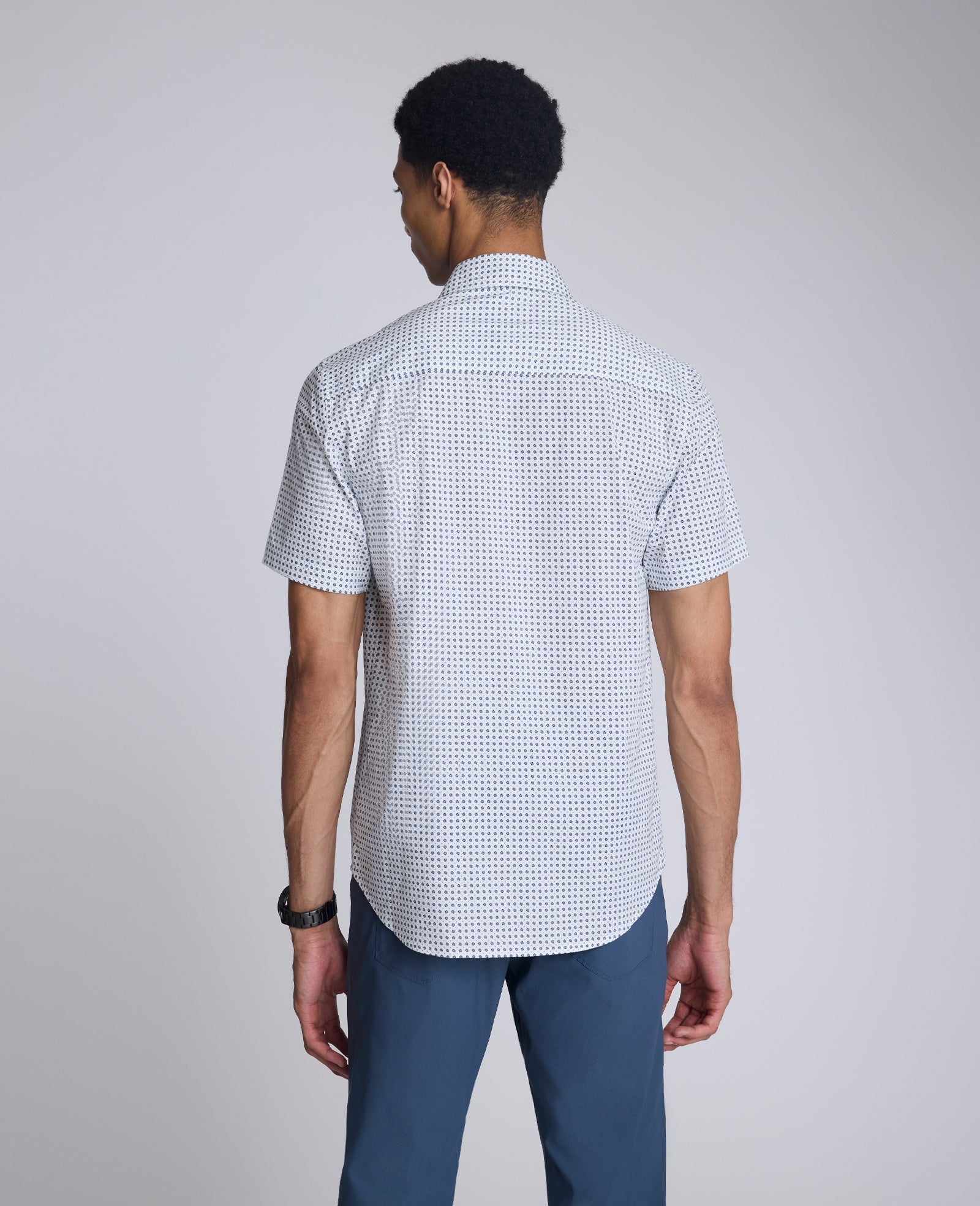 Printed Short Sleeve Pocket Button-Down Shirt Navy Dot
