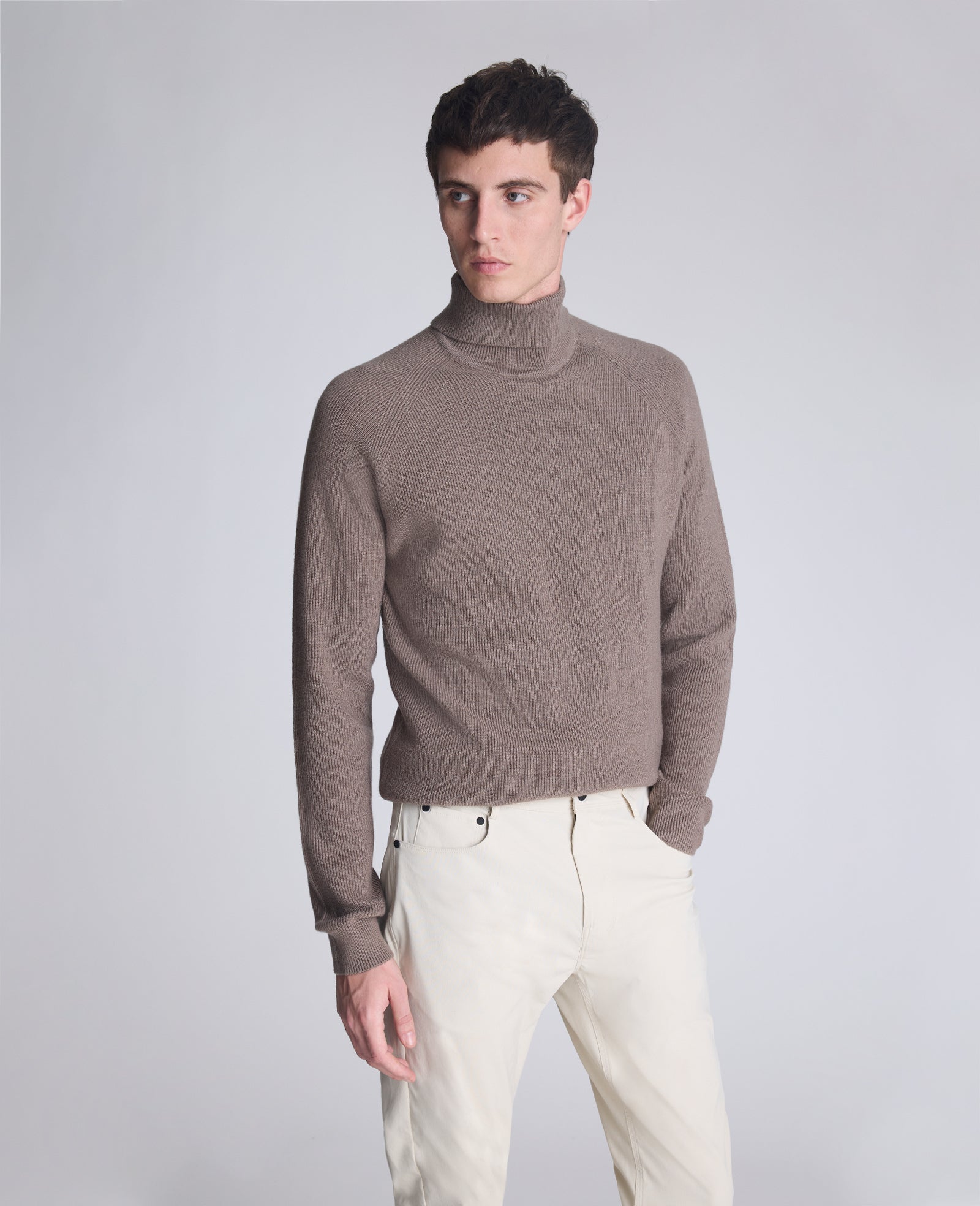 Foldover Turtleneck Sweater Light Brown Heather