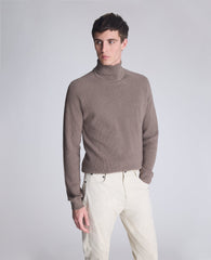 Foldover Turtleneck Sweater Light Brown Heather