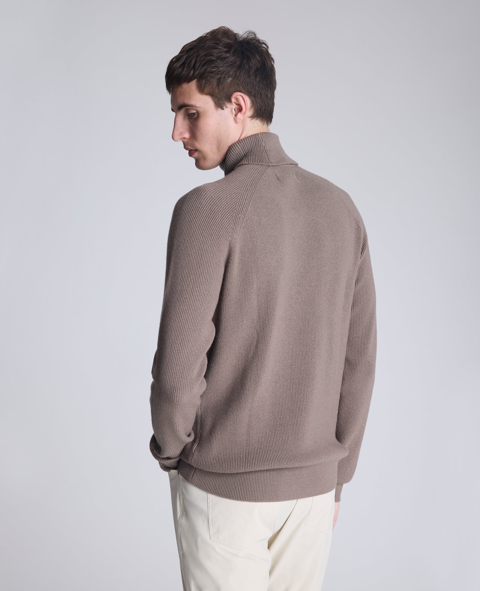 Foldover Turtleneck Sweater Light Brown Heather