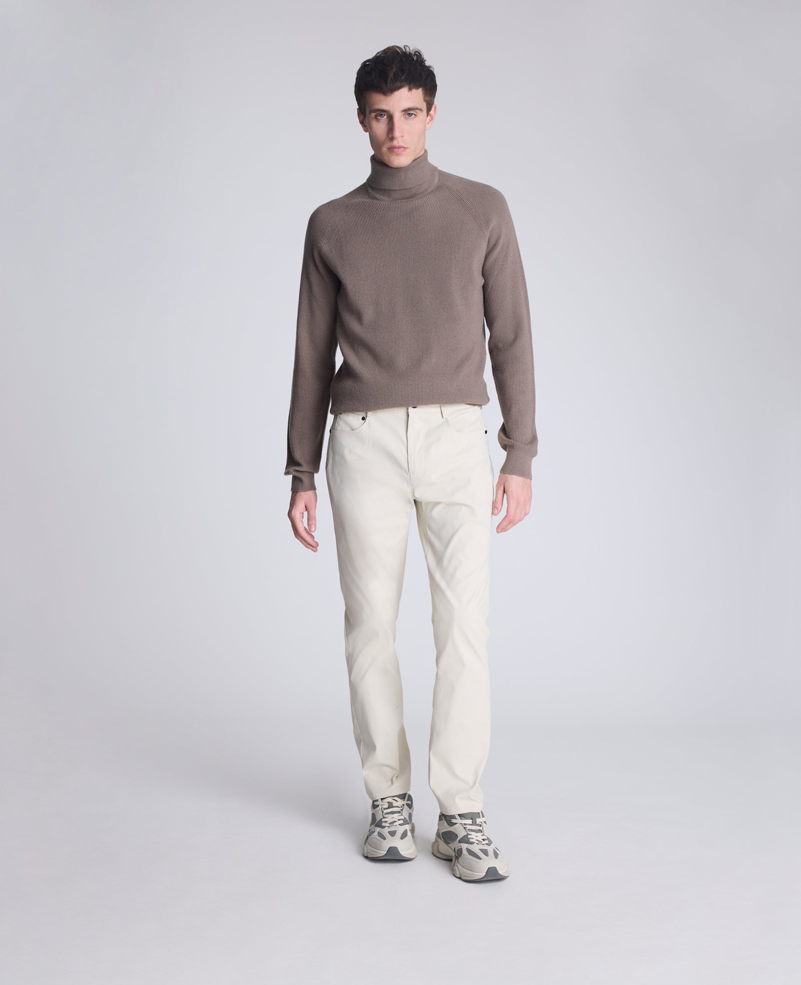 Foldover Turtleneck Sweater Light Brown Heather