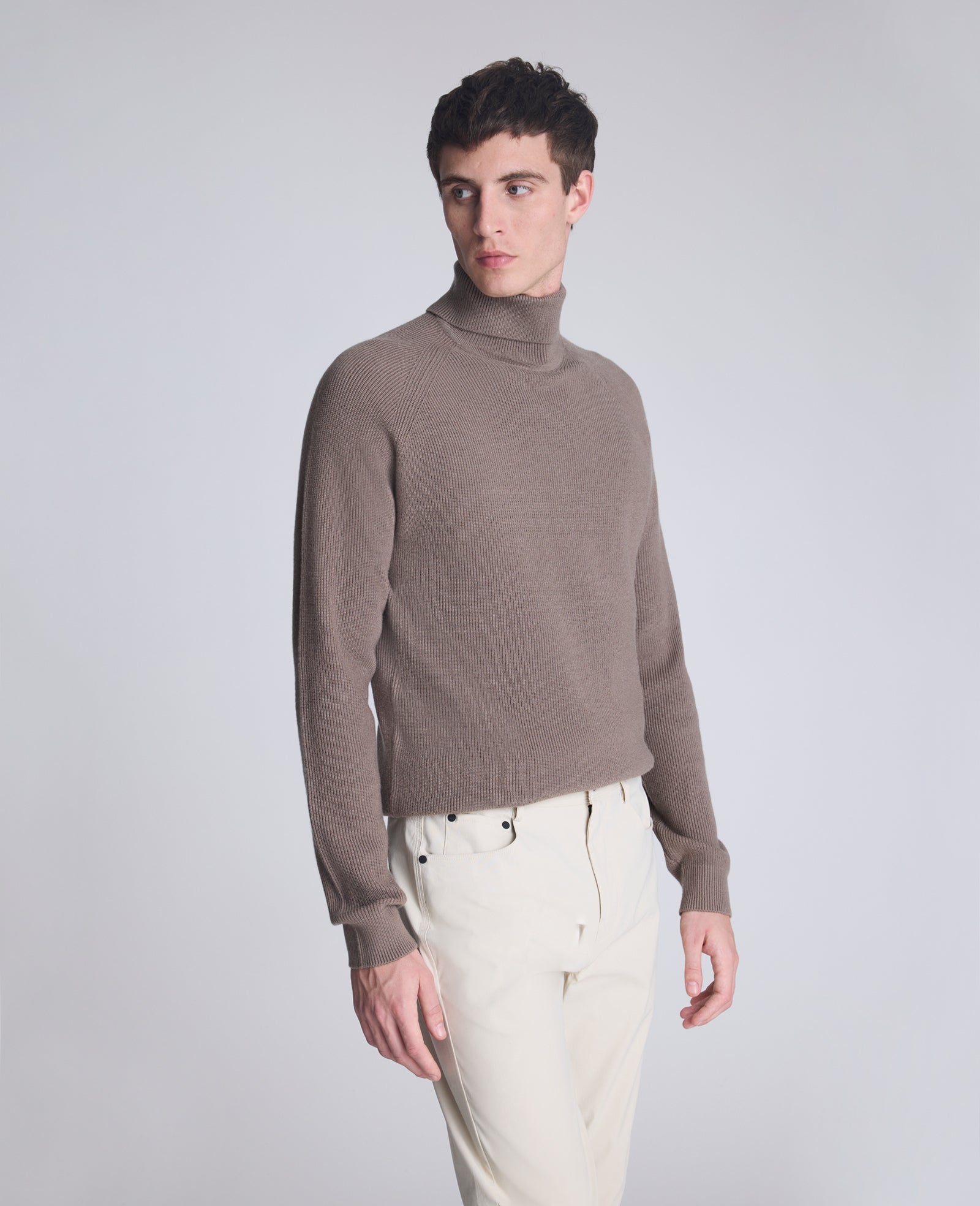 Foldover Turtleneck Sweater Light Brown Heather