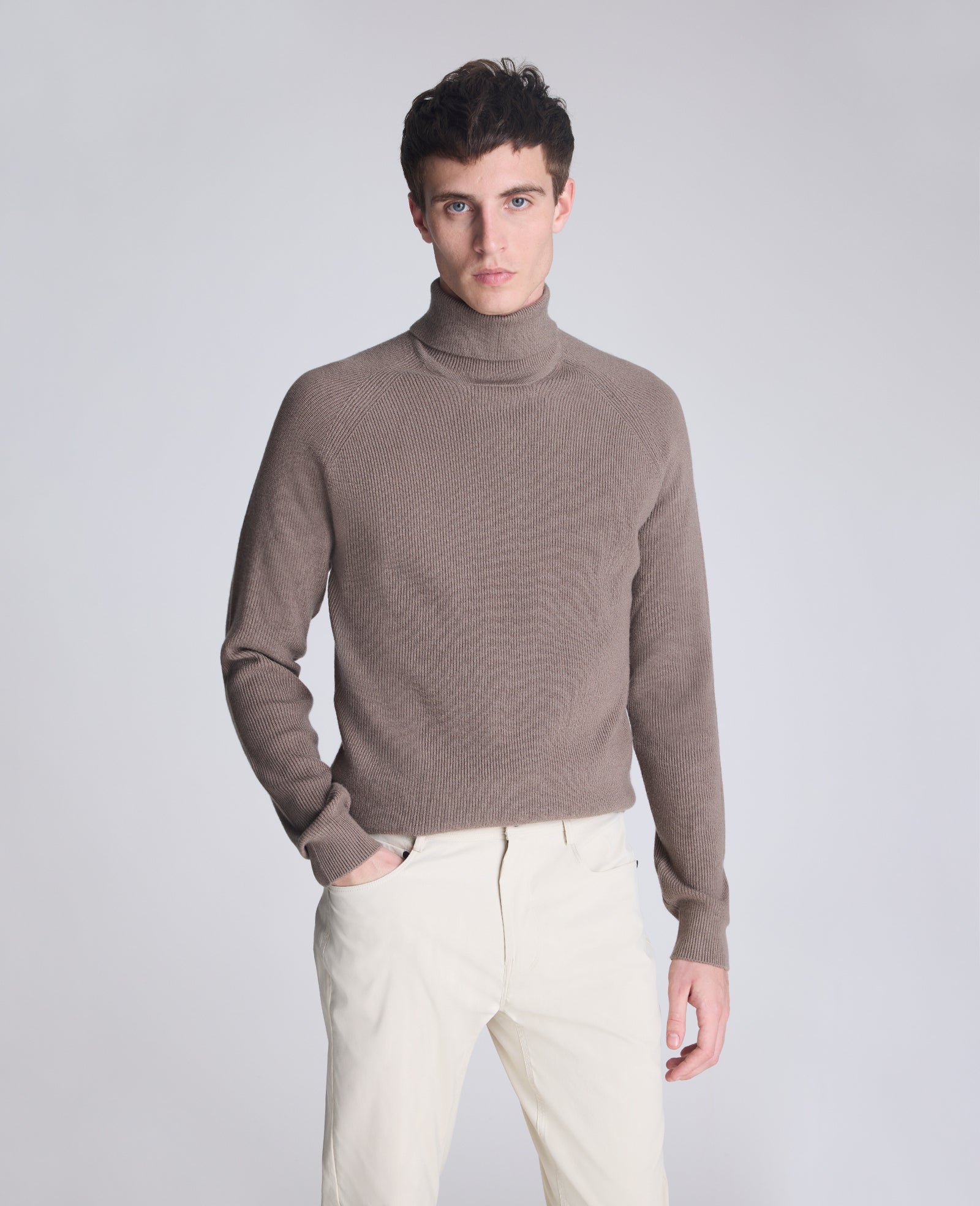 Foldover Turtleneck Sweater Light Brown Heather