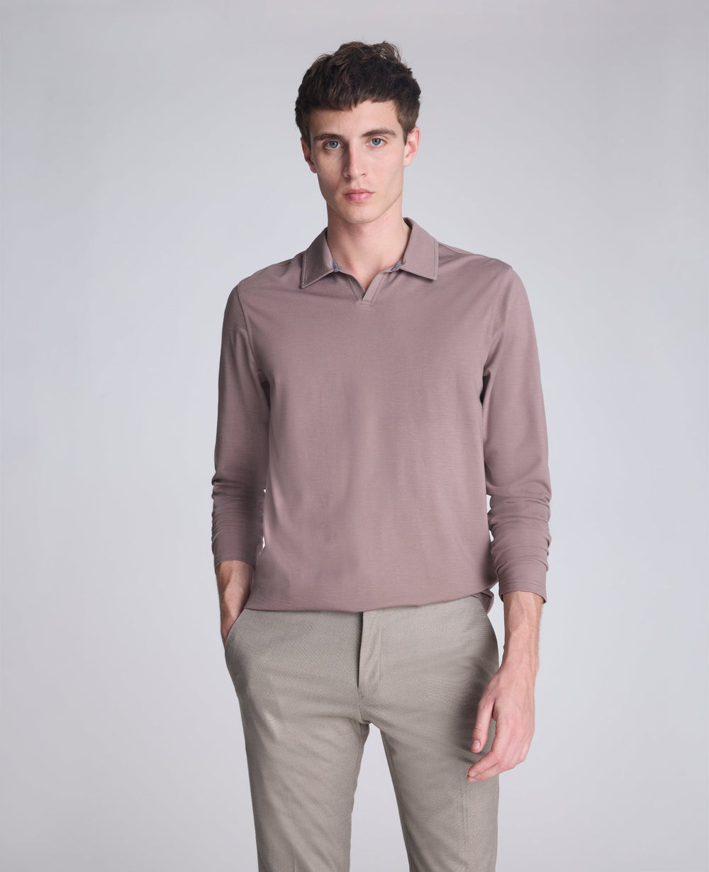 Performance Long Sleeve Johnny Collar Polo Brown