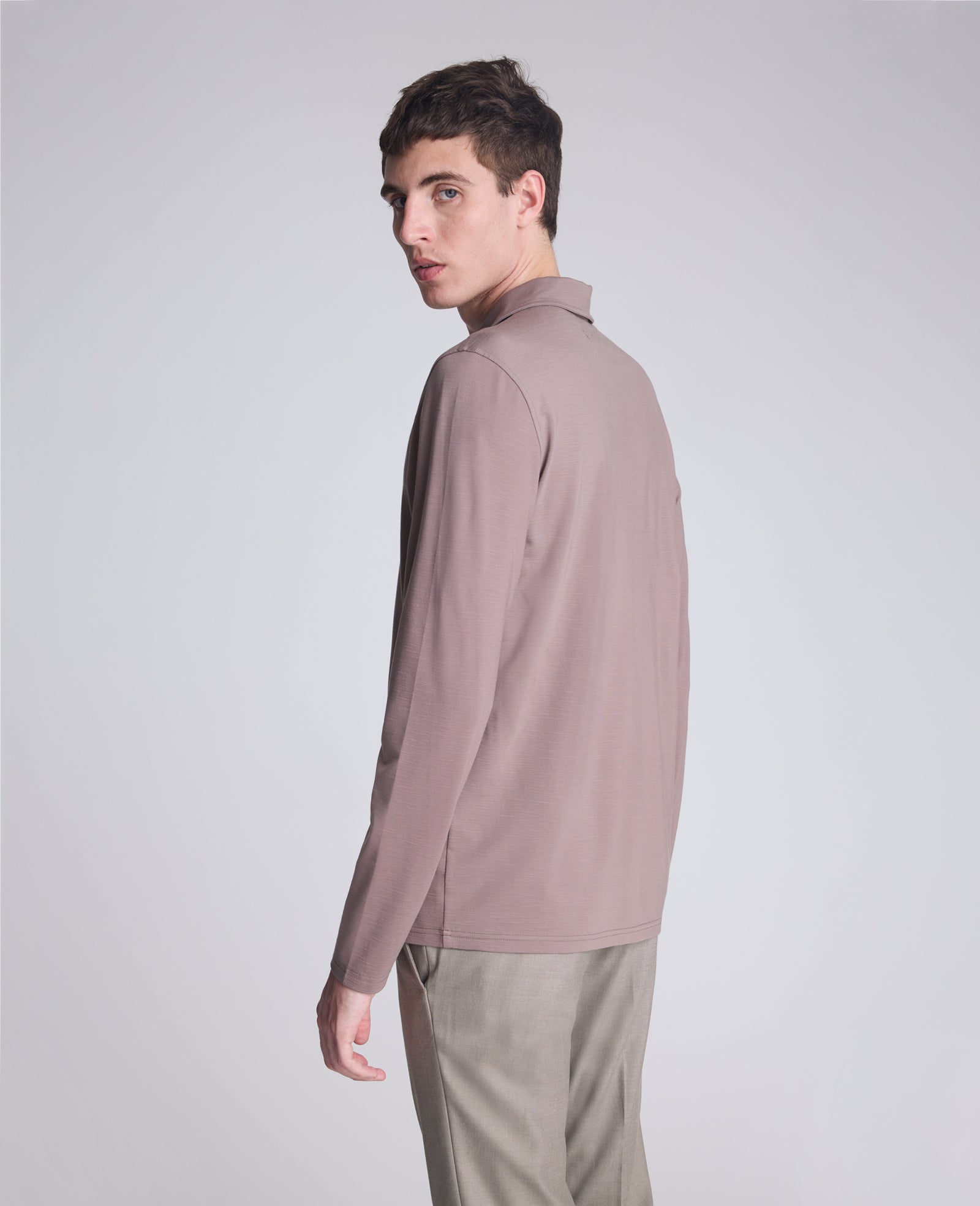 Performance Long Sleeve Johnny Collar Polo Brown