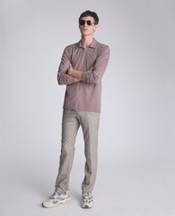 Performance Long Sleeve Johnny Collar Polo Brown