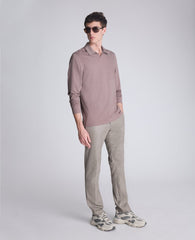 Performance Long Sleeve Johnny Collar Polo Brown