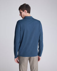Performance Long Sleeve Johnny Collar Polo Medium Blue
