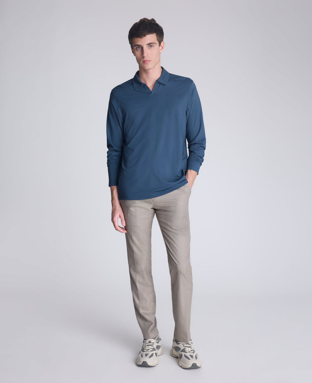 Performance Long Sleeve Johnny Collar Polo Medium Blue