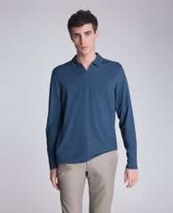 Performance Long Sleeve Johnny Collar Polo Medium Blue