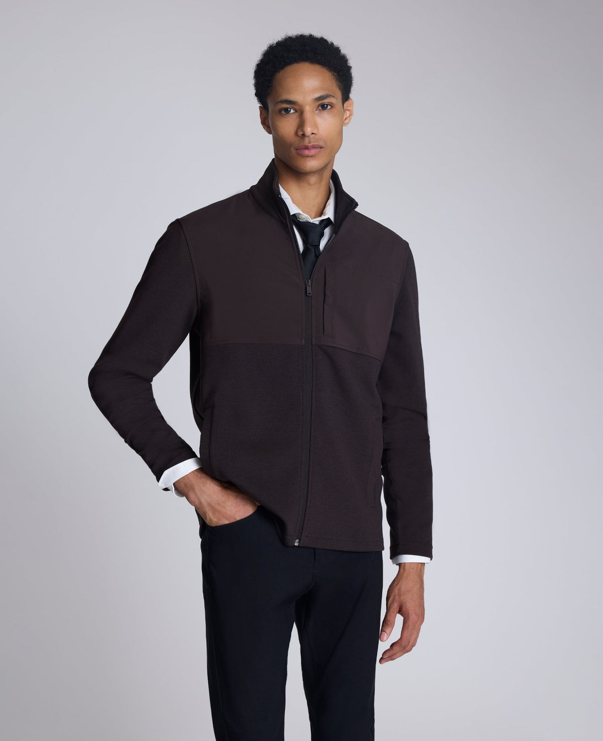 Mock Neck Full Zip Jacket Heather Brown