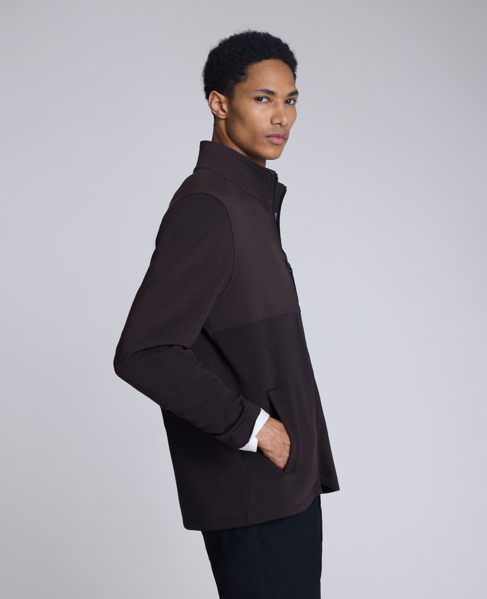 Mock Neck Full Zip Jacket Heather Brown