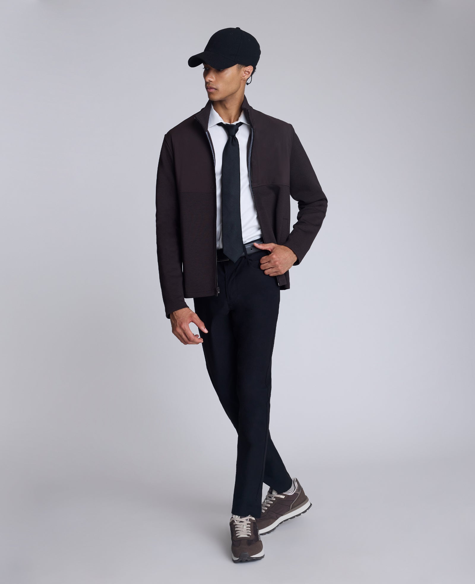 Mock Neck Full Zip Jacket Heather Brown