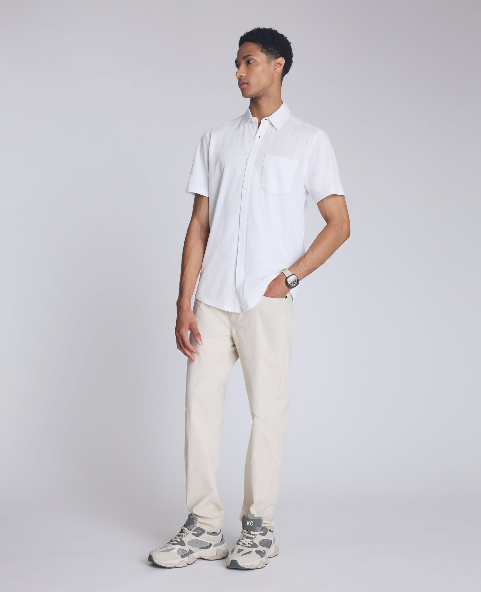 Short Sleeve Sportshirt with Chest Pocket White