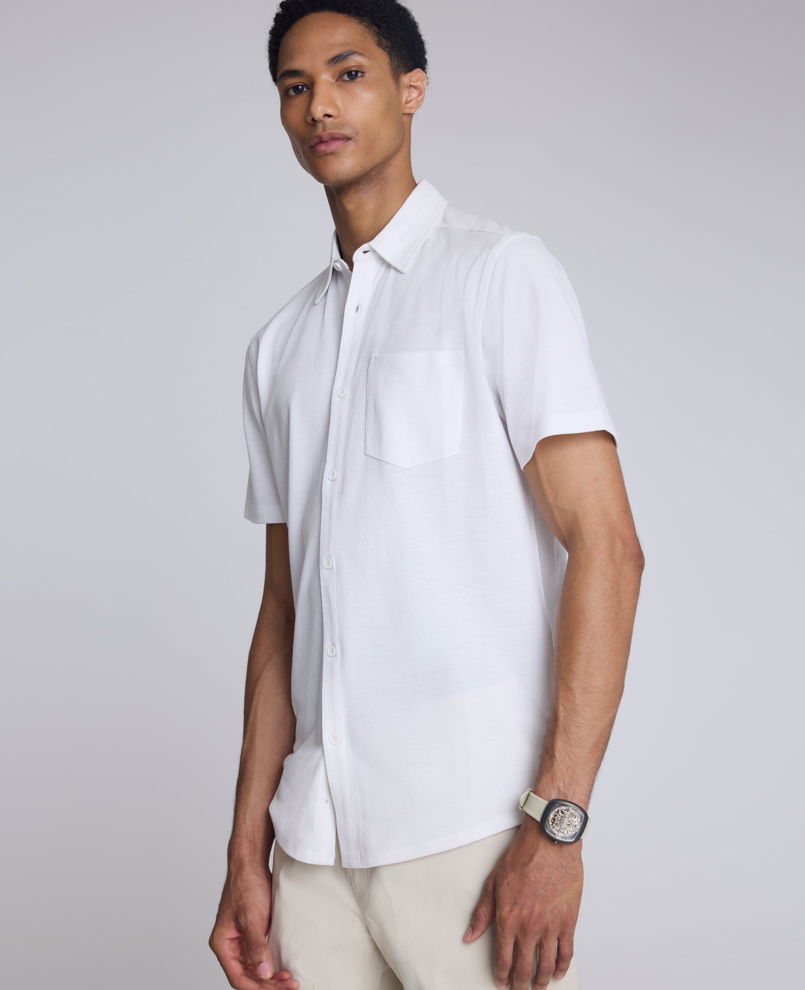Short Sleeve Sportshirt with Chest Pocket White