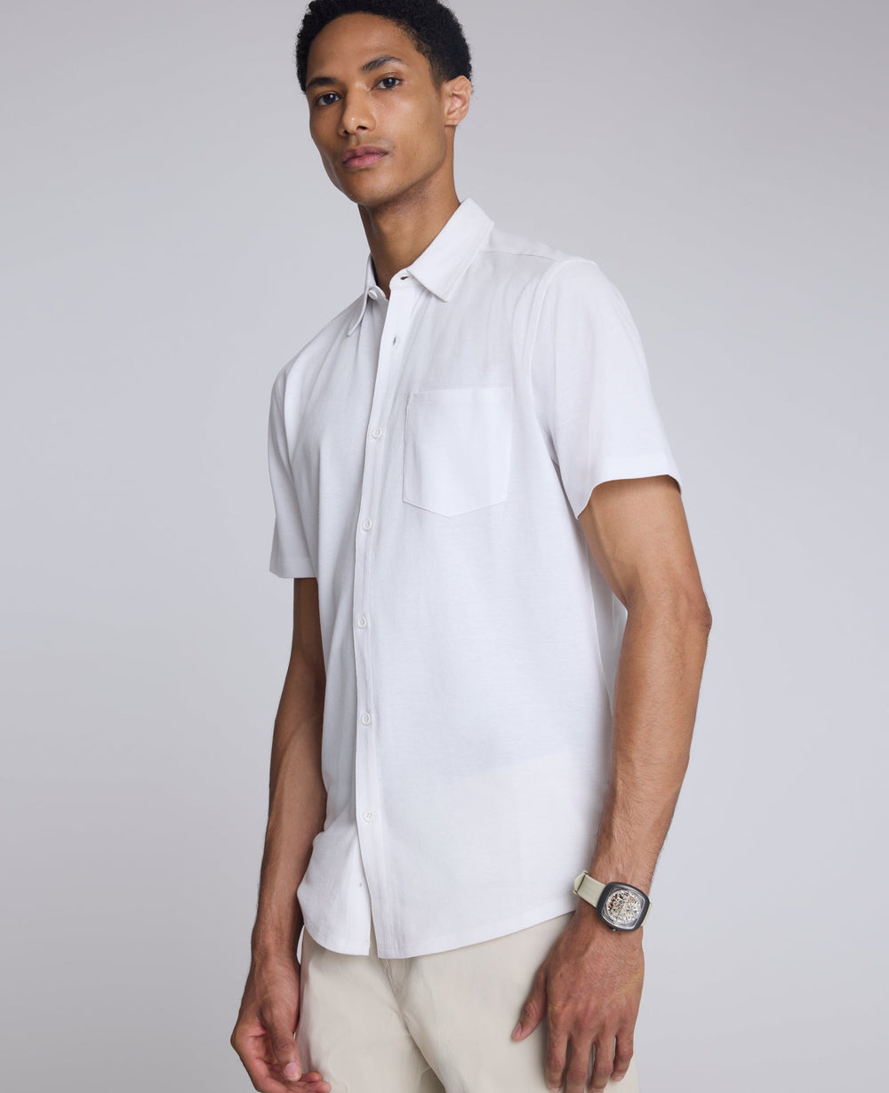 Short Sleeve Sportshirt with Chest Pocket White