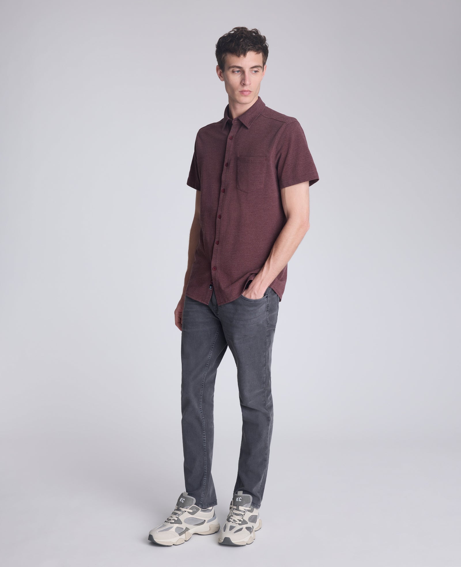Short Sleeve Sportshirt with Chest Pocket Mulberry Mix
