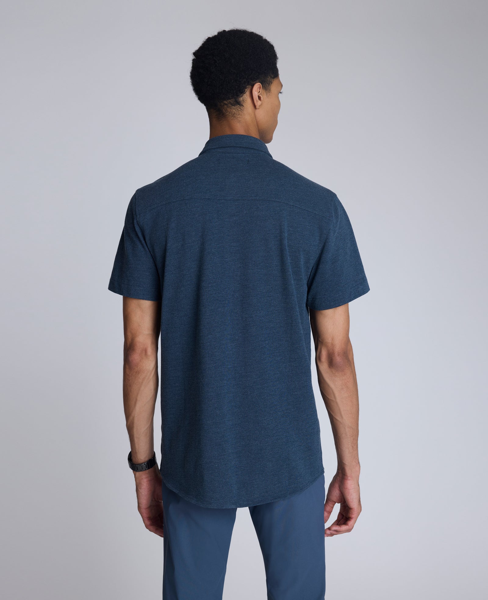 Short Sleeve Sportshirt with Chest Pocket Heather Blue