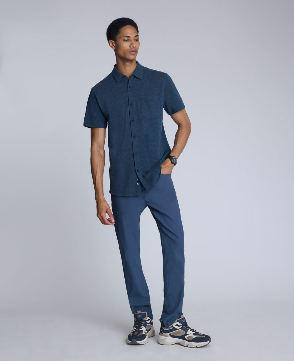 Short Sleeve Sportshirt with Chest Pocket Heather Blue