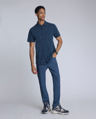 Short Sleeve Sportshirt with Chest Pocket Heather Blue
