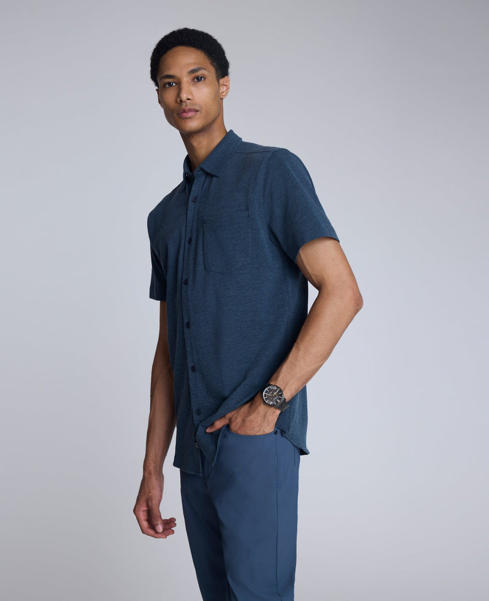 Short Sleeve Sportshirt with Chest Pocket Heather Blue