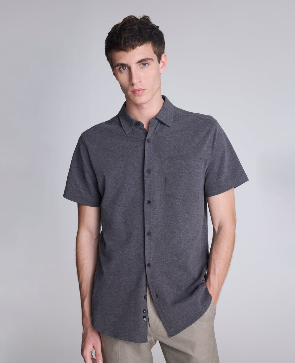 Short Sleeve Sportshirt with Chest Pocket Charcole Heather