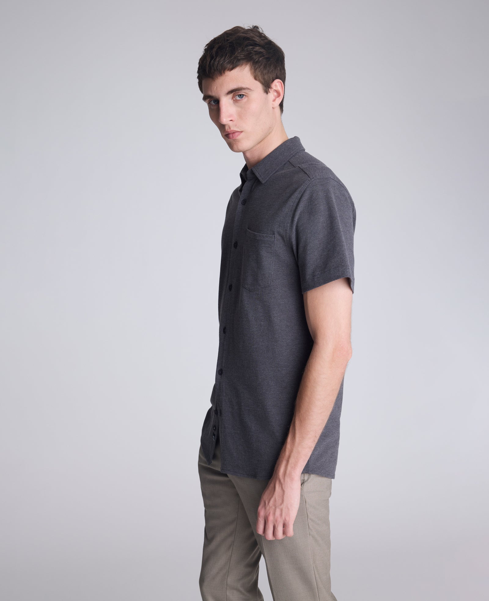 Short Sleeve Sportshirt with Chest Pocket Charcole Heather