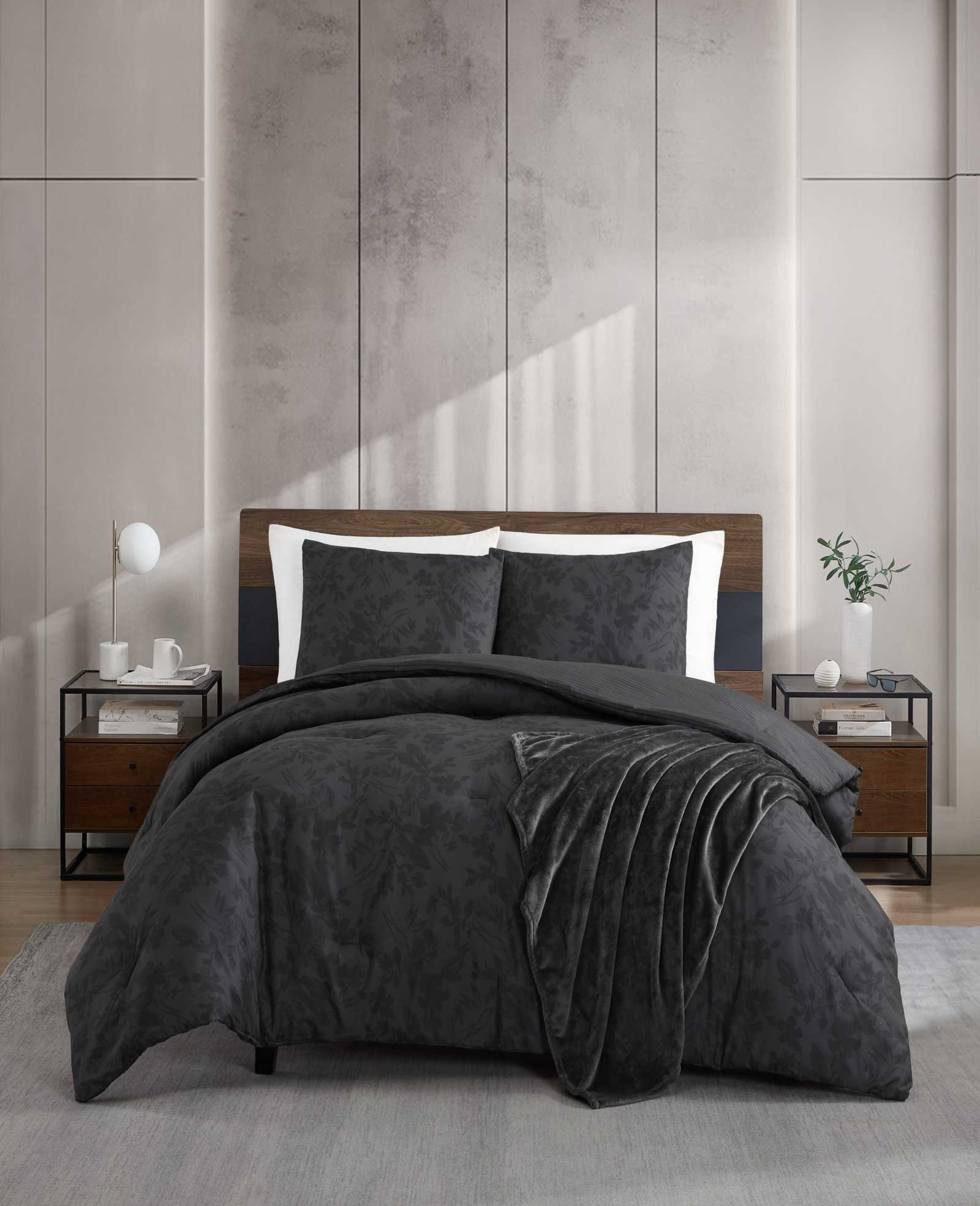 Silhouette Floral Comforter + Sham Set Charcoal
