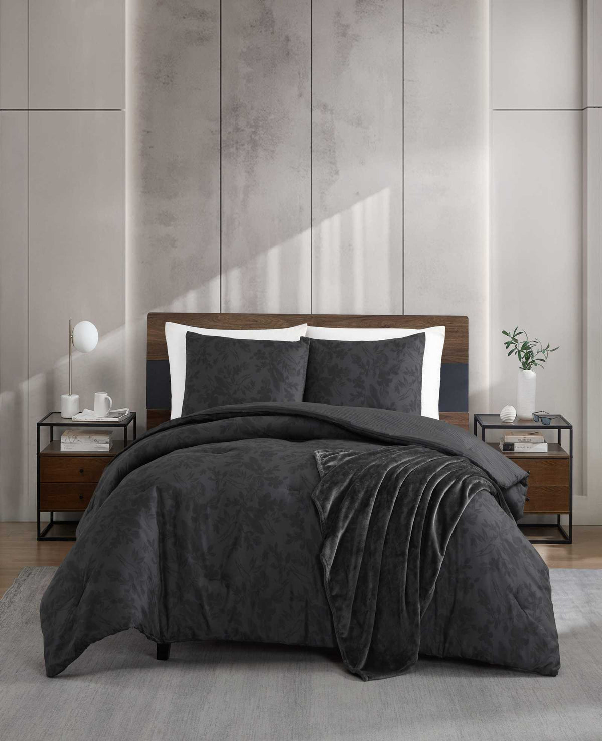 Silhouette Floral Comforter + Sham Set Charcoal