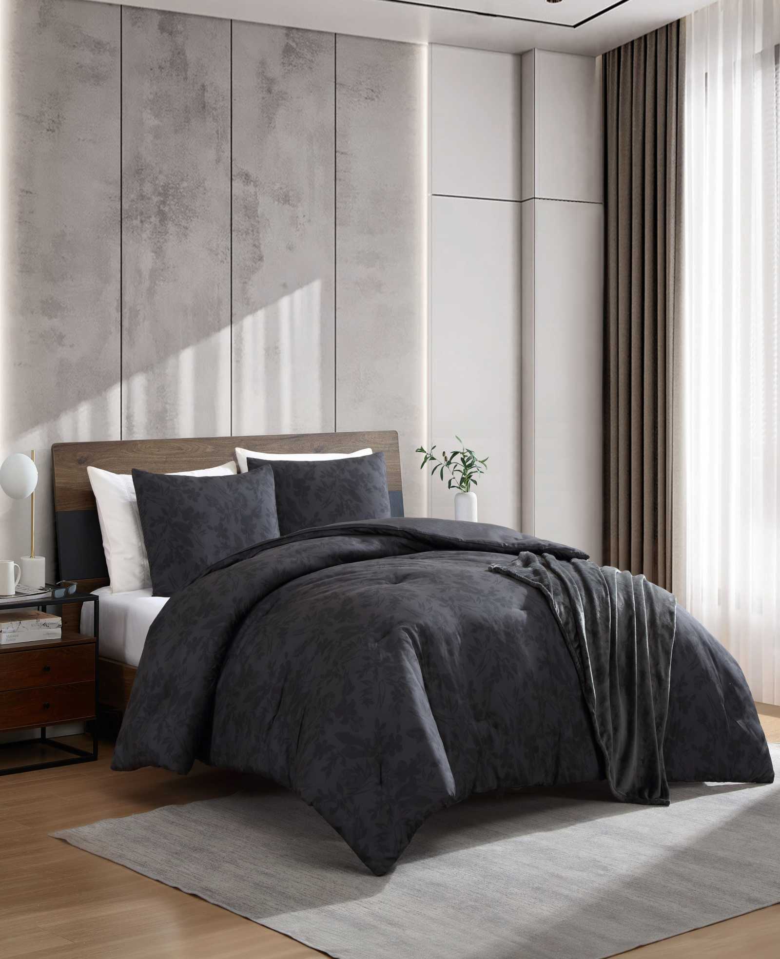 Silhouette Floral Comforter + Sham Set Charcoal