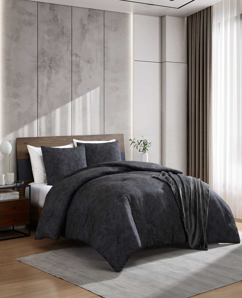 Silhouette Floral Comforter + Sham Set Charcoal
