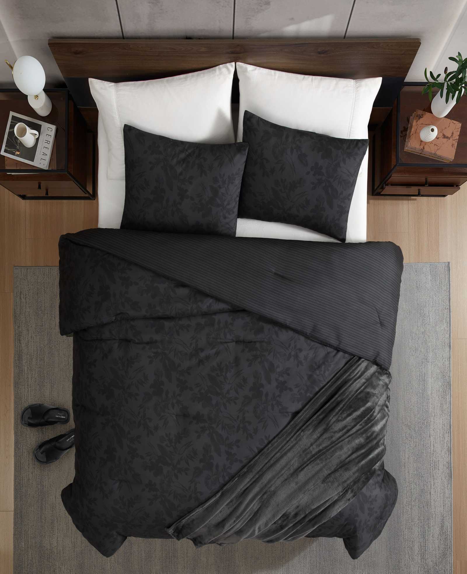 Silhouette Floral Comforter + Sham Set Charcoal