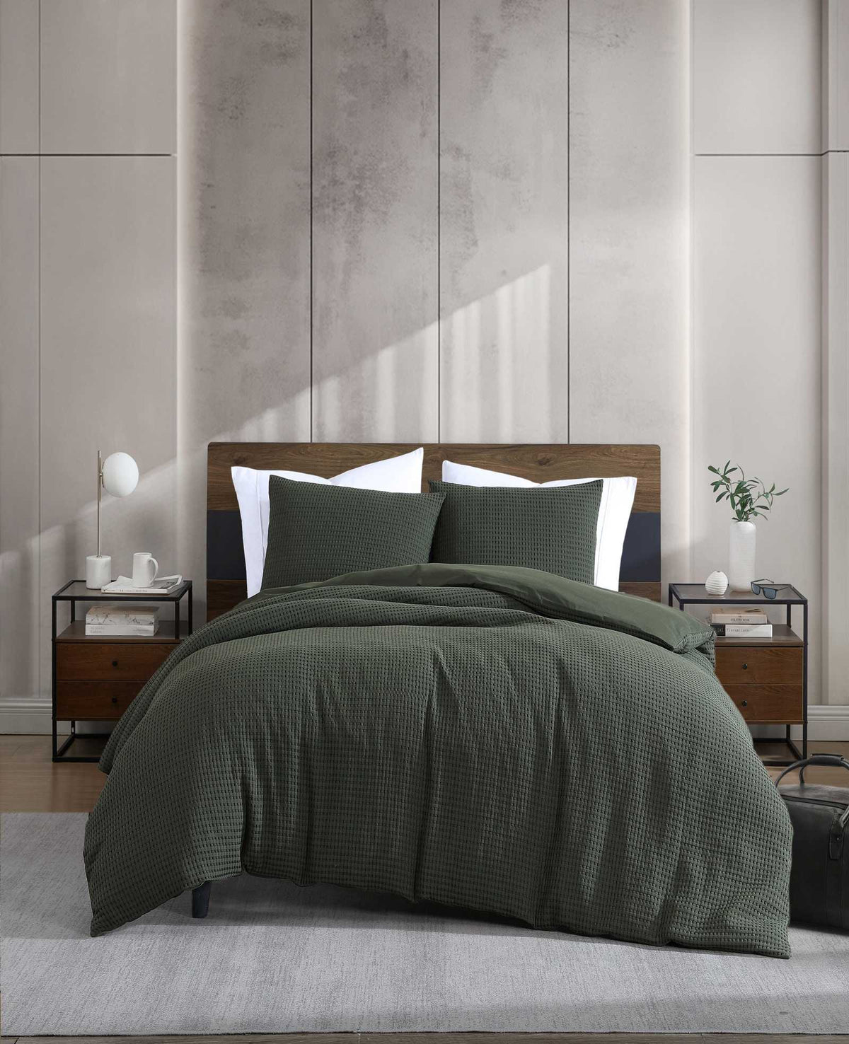 Solid Waffle Comforter Set Green