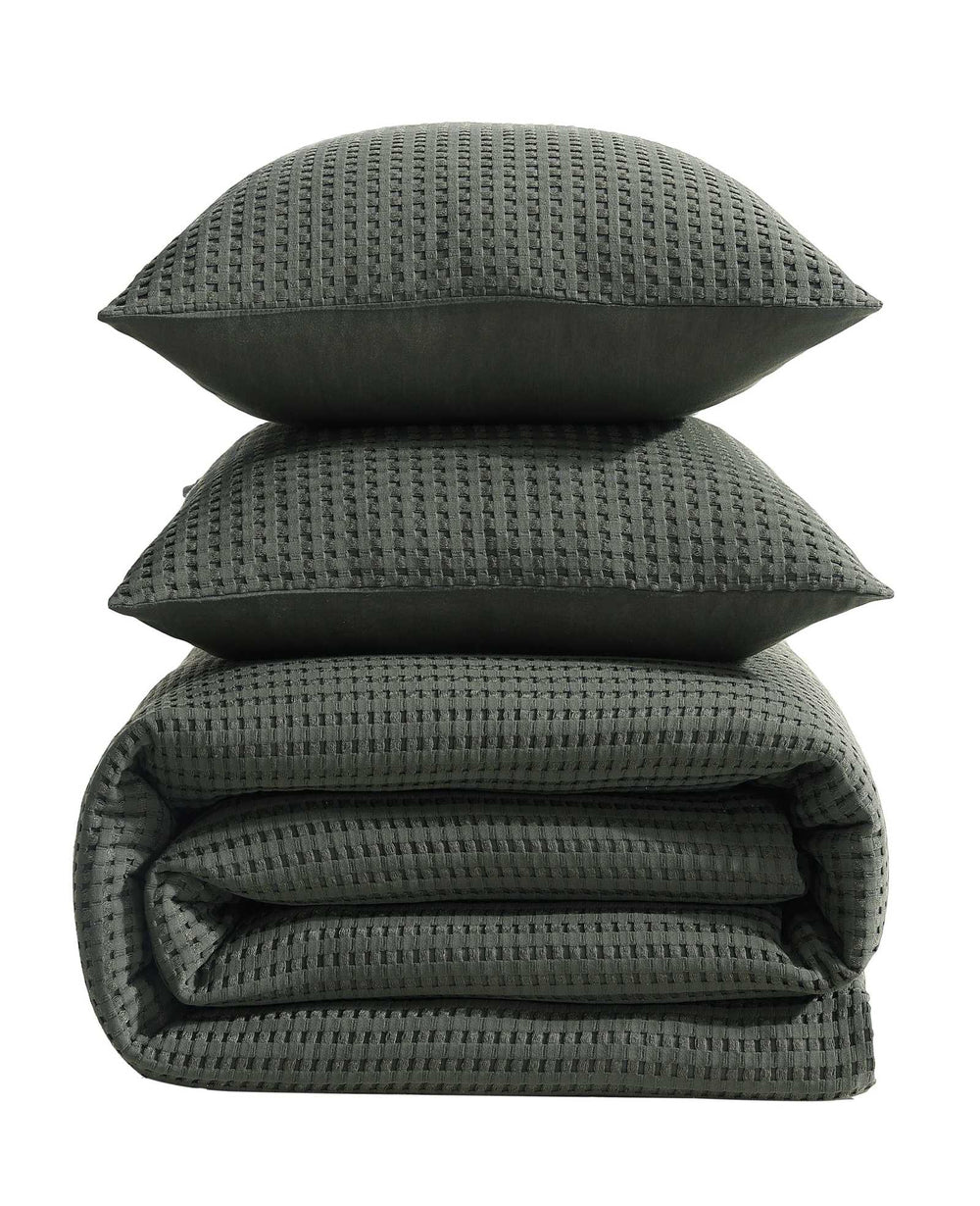 Solid Waffle Comforter Set Green