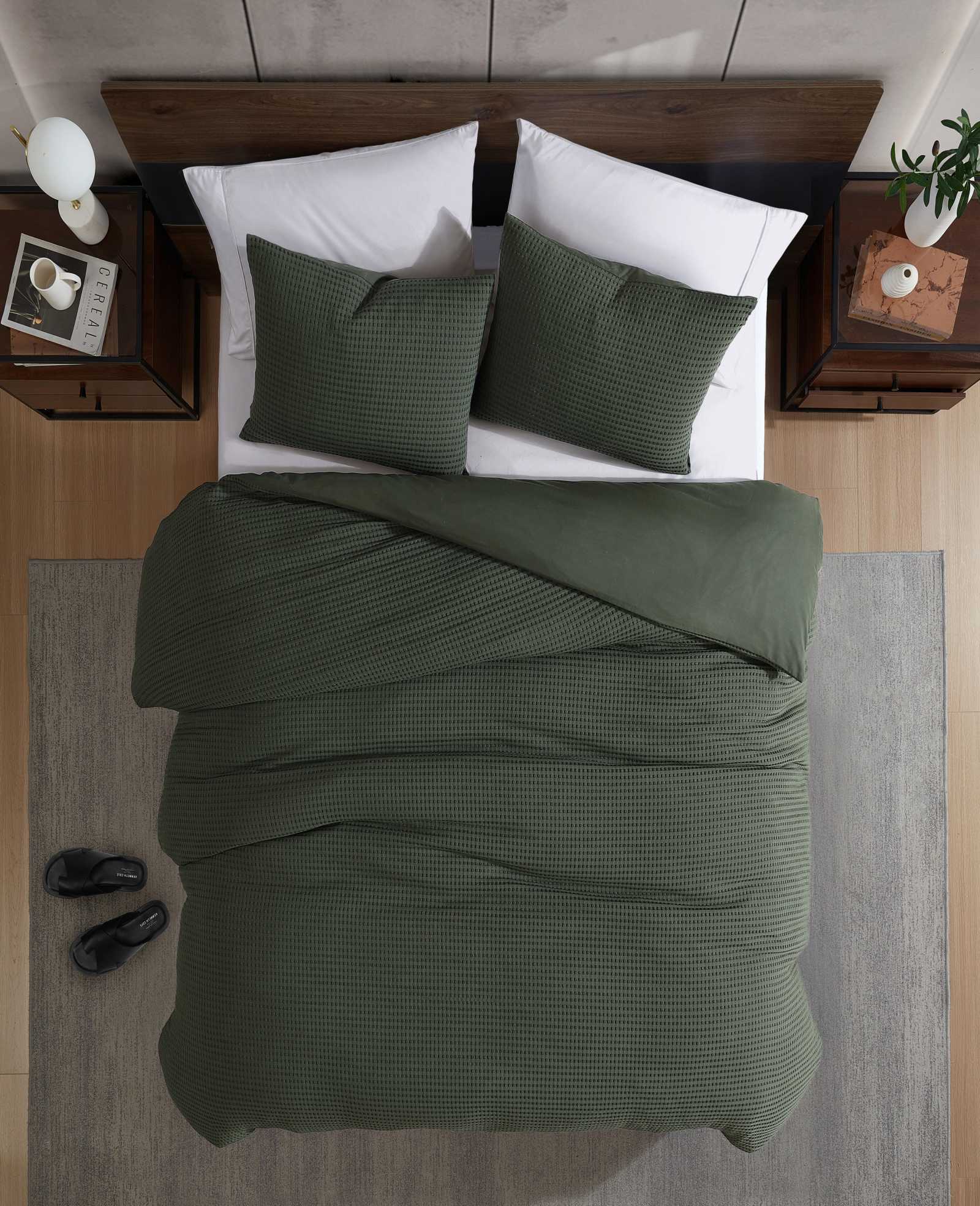 Solid Waffle Comforter Set Green